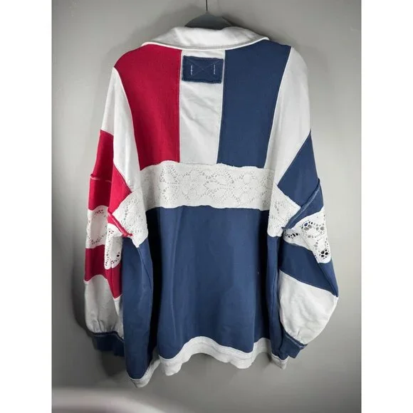 Free People We the Free American Dream Polo Pullover Size XL Oversized - Picture 6 of 7